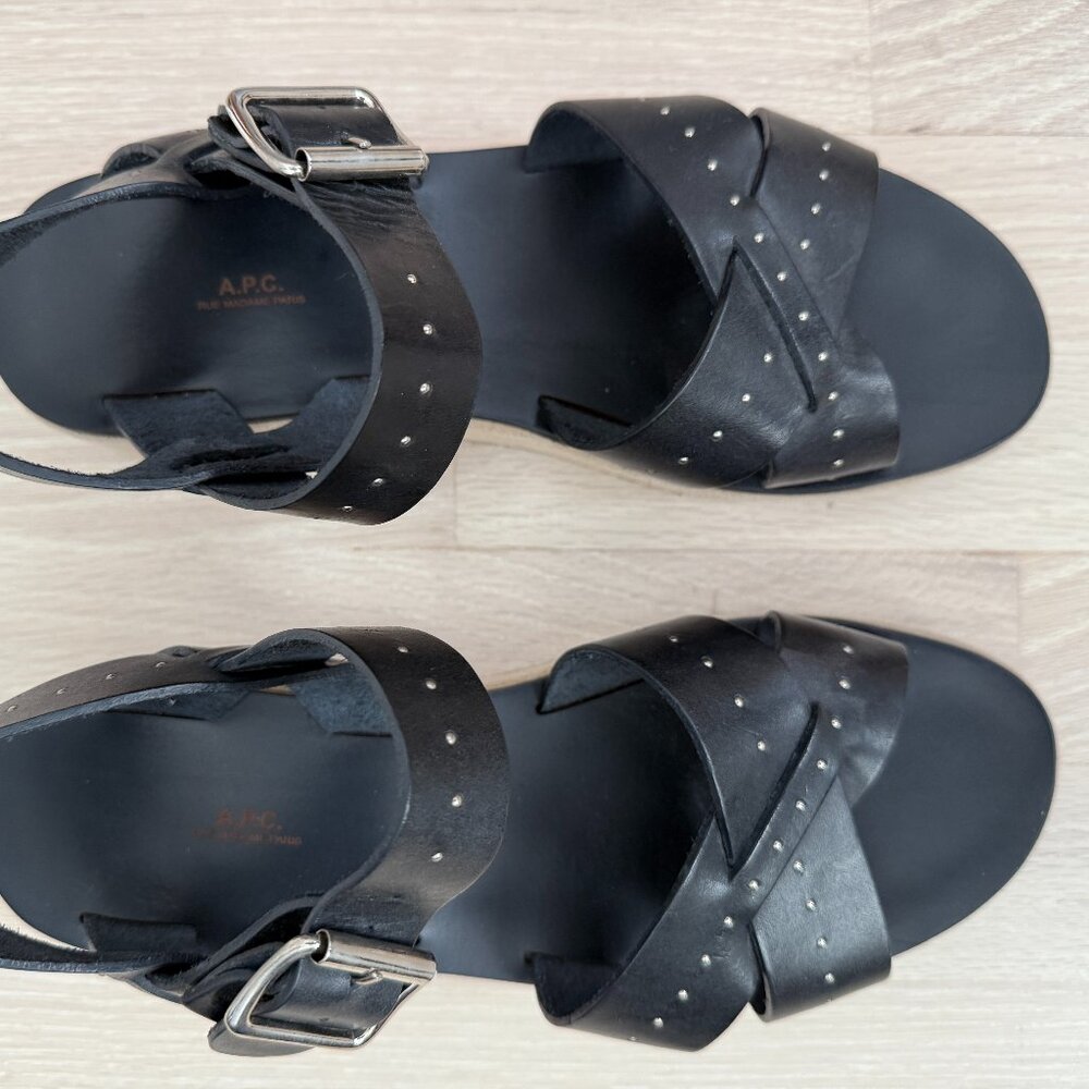 A.P.C. Regular Sandals Navy Leather with small silver studs on straps size 39